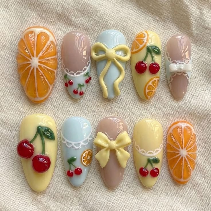 3D Orange Cherry Press on Nails